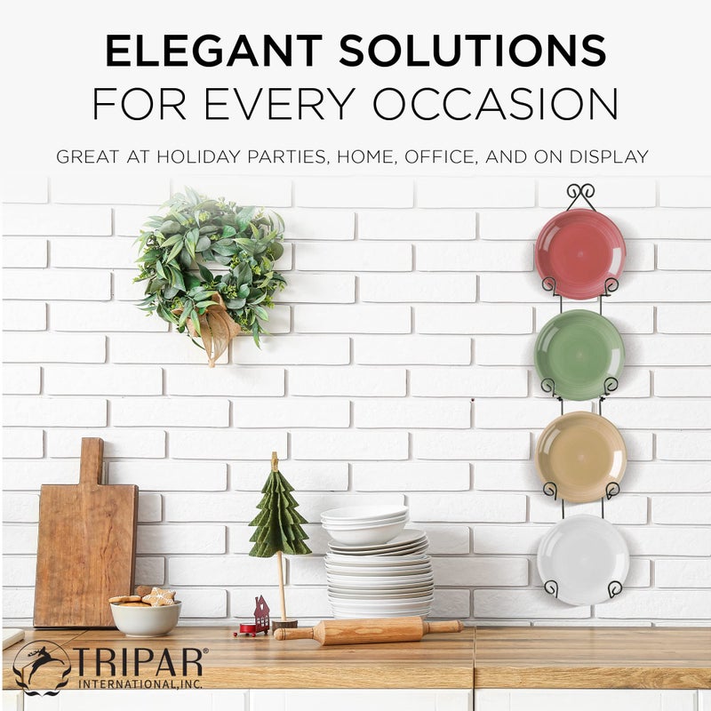 TRIPAR Vertical Wall Plate Rack, Black Display (4 Tiers) - Lightweight & Durable - Contains 4 Non-Adjustable Brackets - Elegantly Display Plates, Tiles, Artwork, & More - Image 4